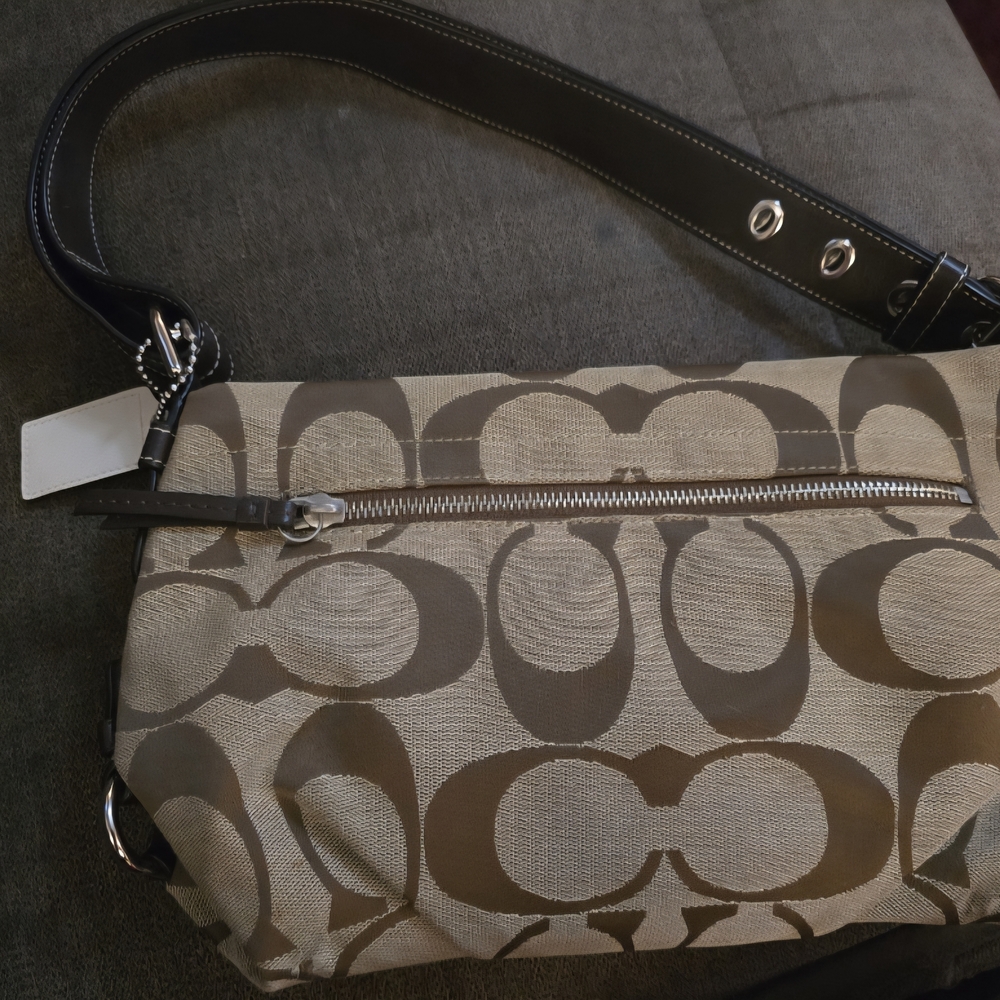 Vintage 2000s Coach Tan and Brown Shoulder Bag with Signature Monogram